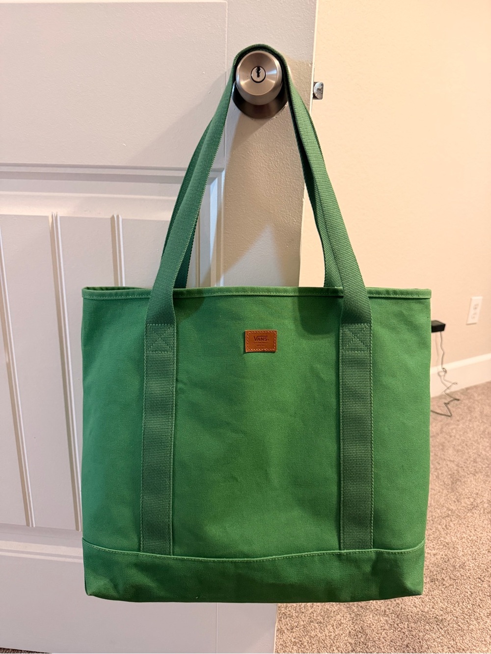 Vans Green Canvas Tote with Leather Logo Patch
